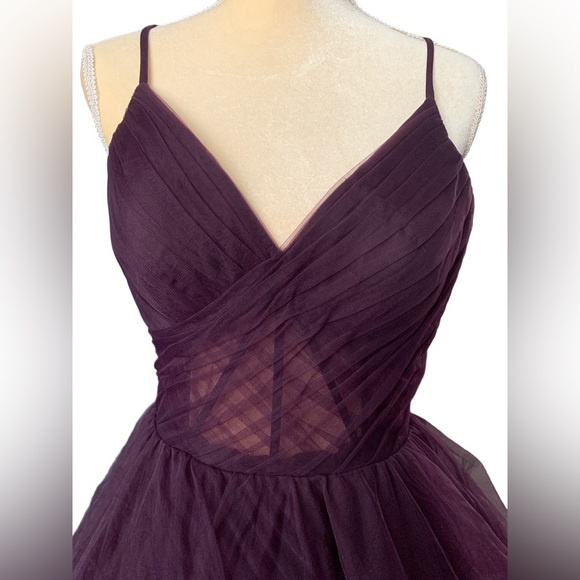 La Femme Dark Berry Tiered Ruffle Tulle Maxi Prom Dress - Picture 8 of 9